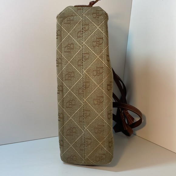 Vintage Dooney & Bourke Brown Leather & Tan Canvas Signature Logo Shoulder Bag - Picture 13 of 14